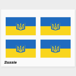 Ukrainische Flagge mit Wappen Rechteckiger Aufkleber