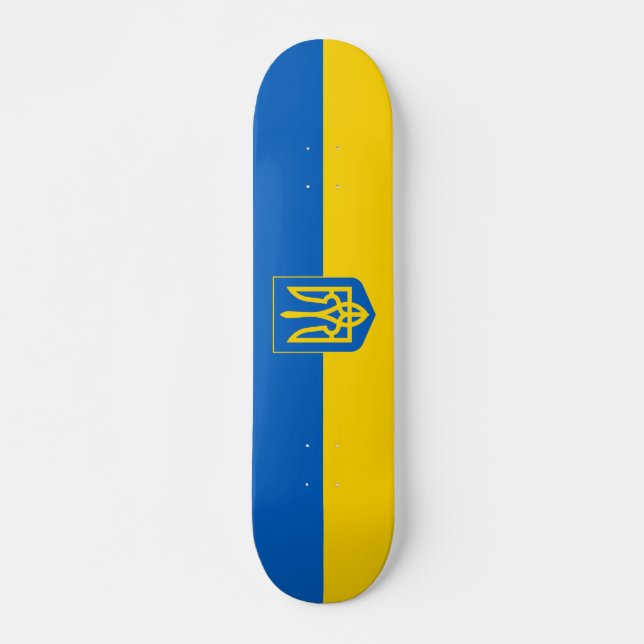 Ukrainische Flagge mit Wappen Skateboard (Vorne)