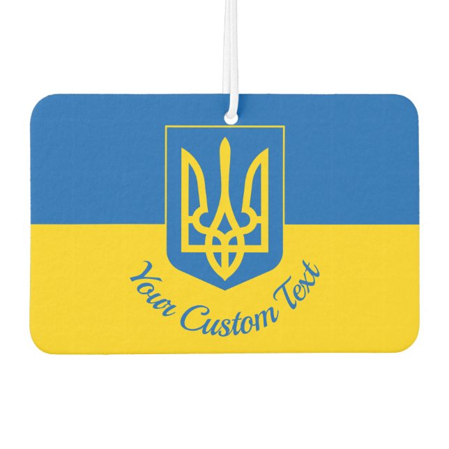 Ukrainische Flagge mit Wappen und benutzerdefinier Autolufterfrischer (Vorderseite)
