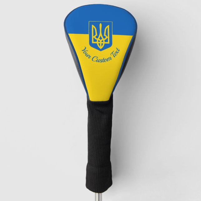 Ukrainische Flagge mit Wappen und benutzerdefinier Golf Headcover (Vorderseite)