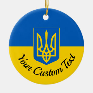 Ukrainische Flagge mit Wappen und benutzerdefinier Keramik Ornament