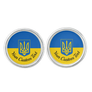 Ukrainische Flagge mit Wappen und benutzerdefinier Manschetten Knöpfe