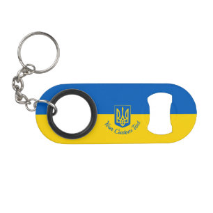 Ukrainische Flagge mit Wappen und benutzerdefinier Mini Flaschenöffner