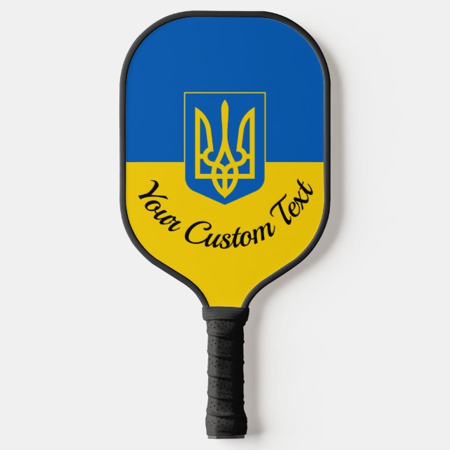 Ukrainische Flagge mit Wappen und benutzerdefinier Pickleball Schläger (Vorderseite)