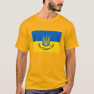 Ukrainische Flagge mit Wappen und benutzerdefinier T-Shirt