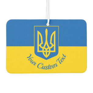 Ukrainische Flagge mit Wappen und individuellem Te Autolufterfrischer
