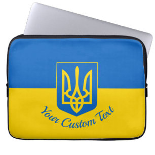 Ukrainische Flagge mit Wappen und individuellem Te Laptopschutzhülle