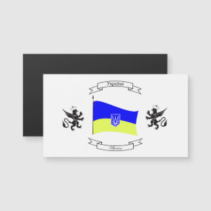 Ukrainische Flagge mit Wappen und Löwen Magnetkarte