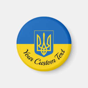 Ukrainische Flagge mit Wappen und Sondertext W Magnet
