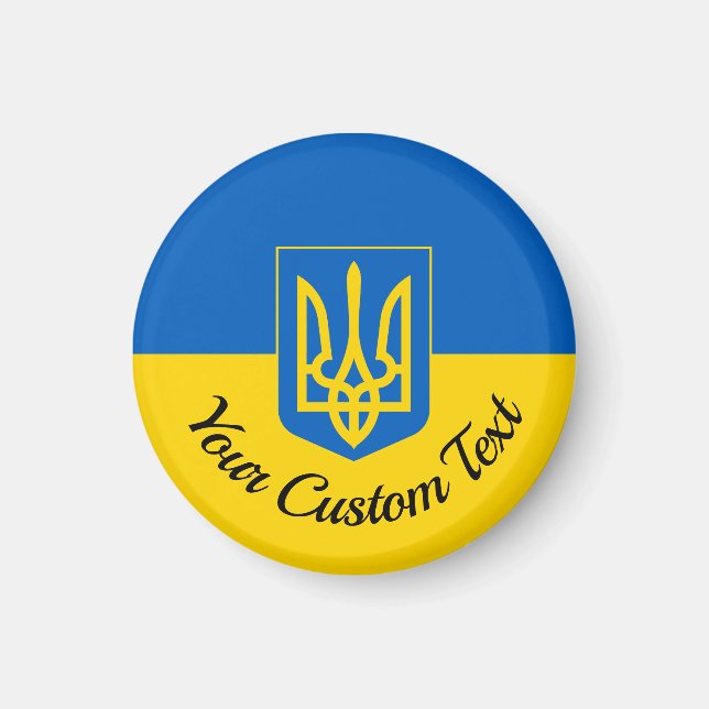 Ukrainische Flagge mit Wappen und Sondertext W Magnet (Vorne)