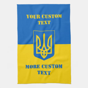 Ukrainische Flagge mit Wappen und Text Geschirrtuch