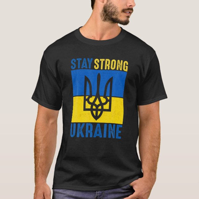 ukrainische Flagge steht stark ukrainisches Symbol T-Shirt (Vorderseite)