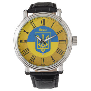 Ukrainische Flagge & Ukraine Goldenes Retro Beobac Armbanduhr