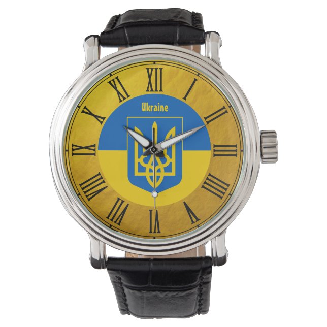 Ukrainische Flagge & Ukraine Goldenes Retro Beobac Armbanduhr (Vorderseite)
