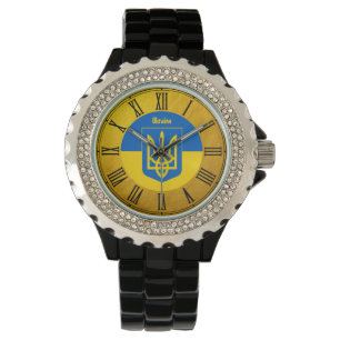Ukrainische Flagge & Ukraine Goldenes Retro Beobac Armbanduhr