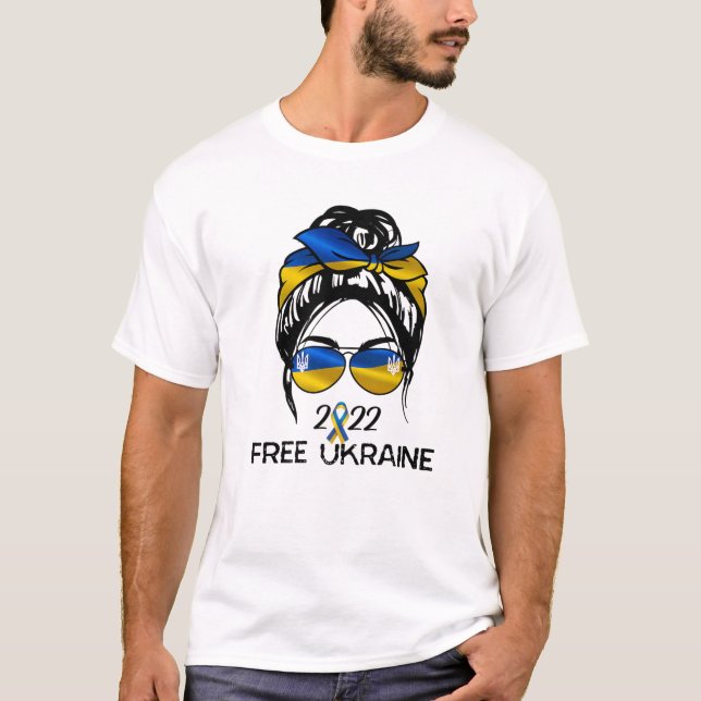 Ukrainische Flagge, Ukraine Prix Frauen Messy Bun  T-Shirt (Vorderseite)