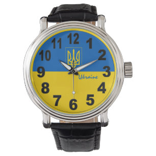 ukrainische Flagge und ukrainische Uhr / große Zah