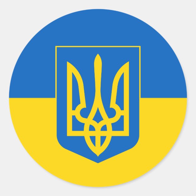 Ukrainische Flagge und Wappen, Flagge der Ukraine Runder Aufkleber (Vorderseite)