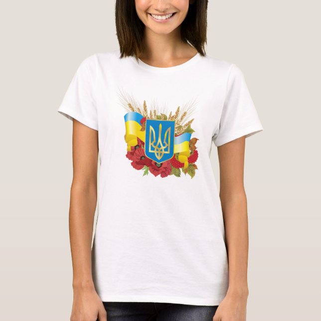 Ukrainische Flagge und Wappen. T-Shirt (Vorderseite)
