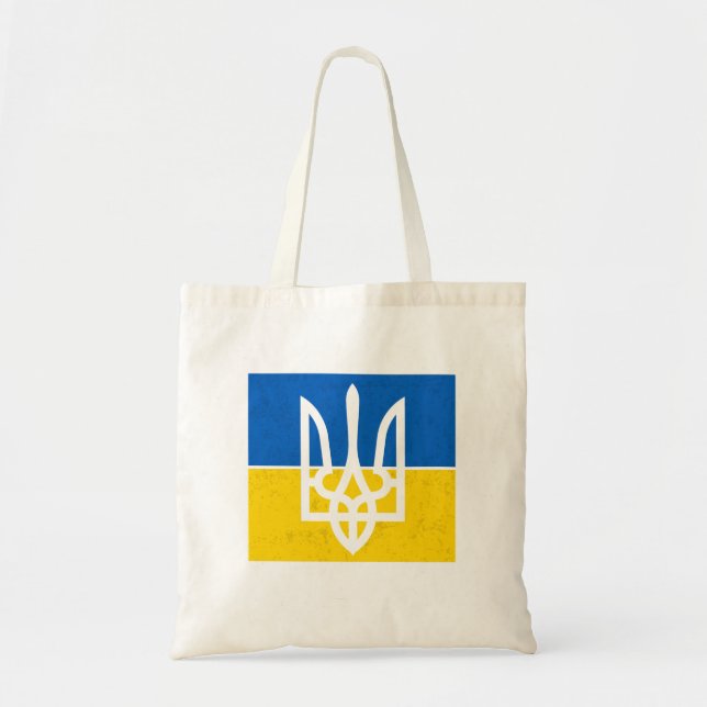 ukrainische Flagge und Wappen Tragetasche (Vorne)