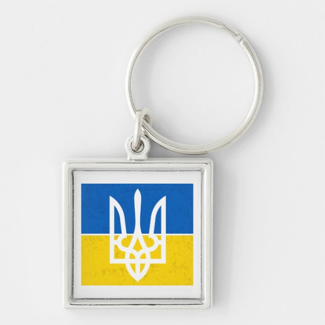 Ukrainische Flagge und Wappen. Ukraine Schlüsselanhänger (Vorne)