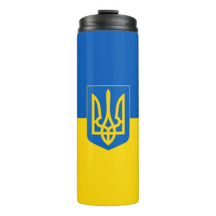 Ukrainische Flagge. Wappen. Wir unterstützen die U Thermosbecher