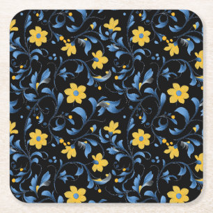 Ukrainische florale Volksmotive. Rechteckiger Pappuntersetzer