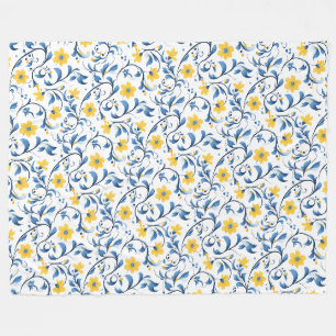 Ukrainische florale Volksmotiven. Blau und gelb. Fleecedecke
