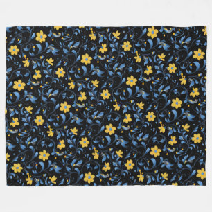 Ukrainische florale Volksmotiven. Blau und gelb. Fleecedecke