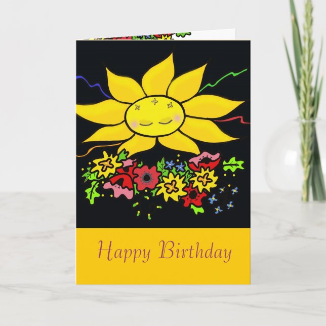Ukrainische Folk Art Sun Happy Birthday Karte (Vorderseite)