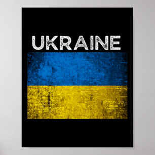 Ukrainische gelb-blaue Flagge mit dem Wort Ukraine Poster