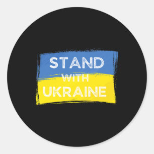 Ukrainische gelb-blaue Flagge mit Slogan Stand Wit Runder Aufkleber