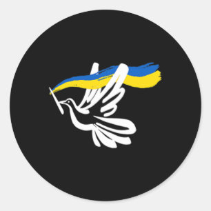 Ukrainische gelb-blaue Flagge mit weißer Taube unt Runder Aufkleber