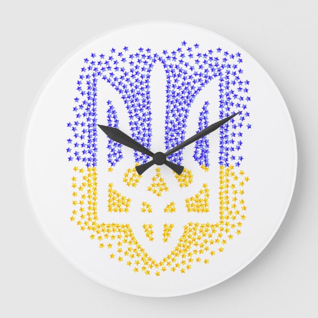 Ukrainische heraldry trident tryzub streut Sterne Große Wanduhr (Vorderseite)