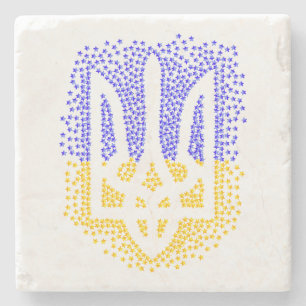 Ukrainische heraldry trident tryzub streut Sterne Steinuntersetzer