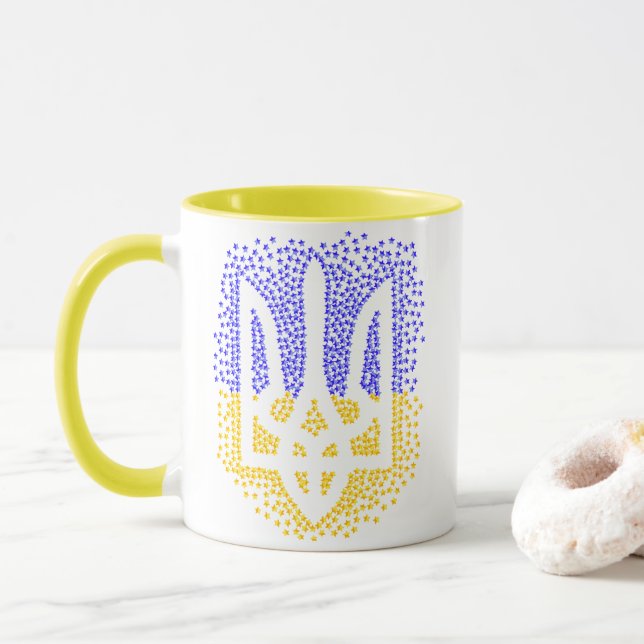 Ukrainische heraldry trident tryzub streut Sterne Tasse (Mit Donut)