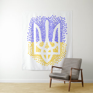 Ukrainische heraldry trident tryzub streut Sterne Wandteppich