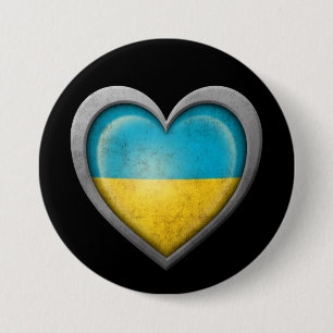 Ukrainische Herz-Flagge mit Metalleffekt Button