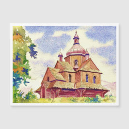 Ukrainische Holzkirche Vintage Farbe Magnetkarte