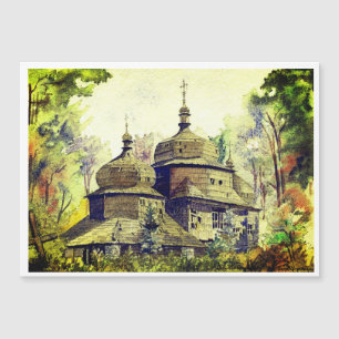 Ukrainische Holzkirche Vintage Farbe Magnetkarte