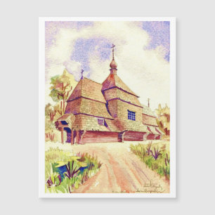 Ukrainische Holzkirche Vintage Farbe Magnetkarte