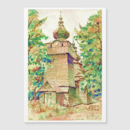 Ukrainische Holzkirche Vintage Farbe Magnetkarte