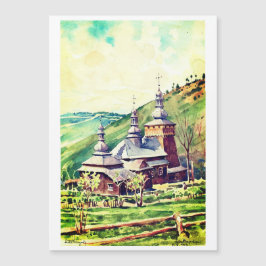 Ukrainische Holzkirche Wasserfarbe 1964 Magnetkarte