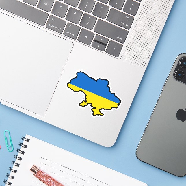 Ukrainische Karte in Blau und Gelb Aufkleber (Laptop mit iPhone)