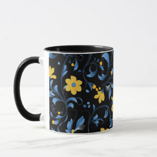 Ukrainische Kunstmotive blau und gelb Tasse