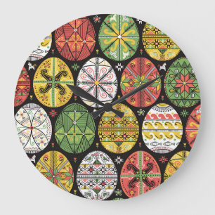Ukrainische Ostereier, Vintages Muster. Große Wanduhr