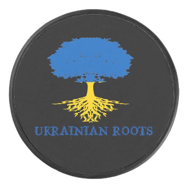 Ukrainische Roots-Tree-Silhouette Eishockey Puck (Vorderseite)