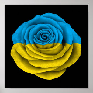 Ukrainische Rose-Flag auf schwarz Poster