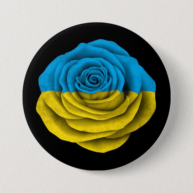 Ukrainische Rosen-Flagge auf Schwarzem Button (Vorderseite)