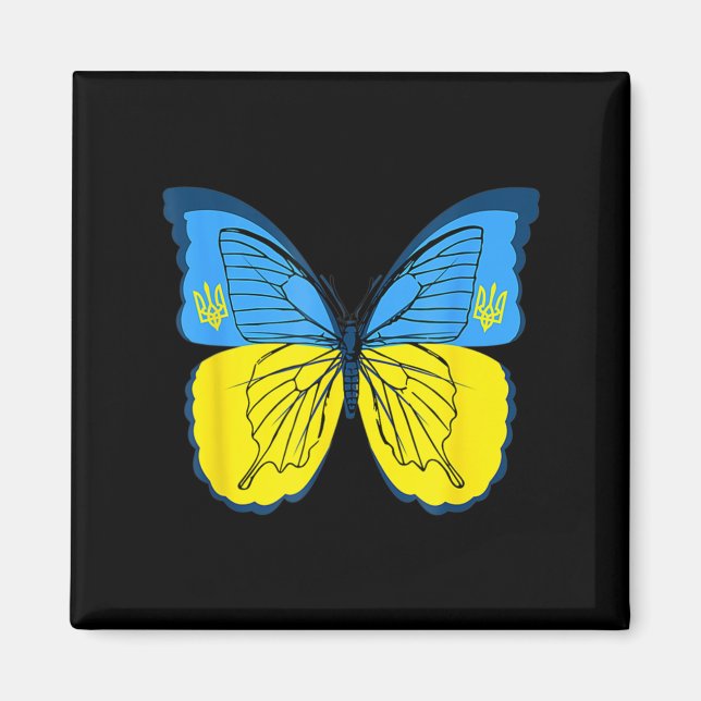 Ukrainische Schmetterlingsflagge mit Trident F Magnet (Vorne)